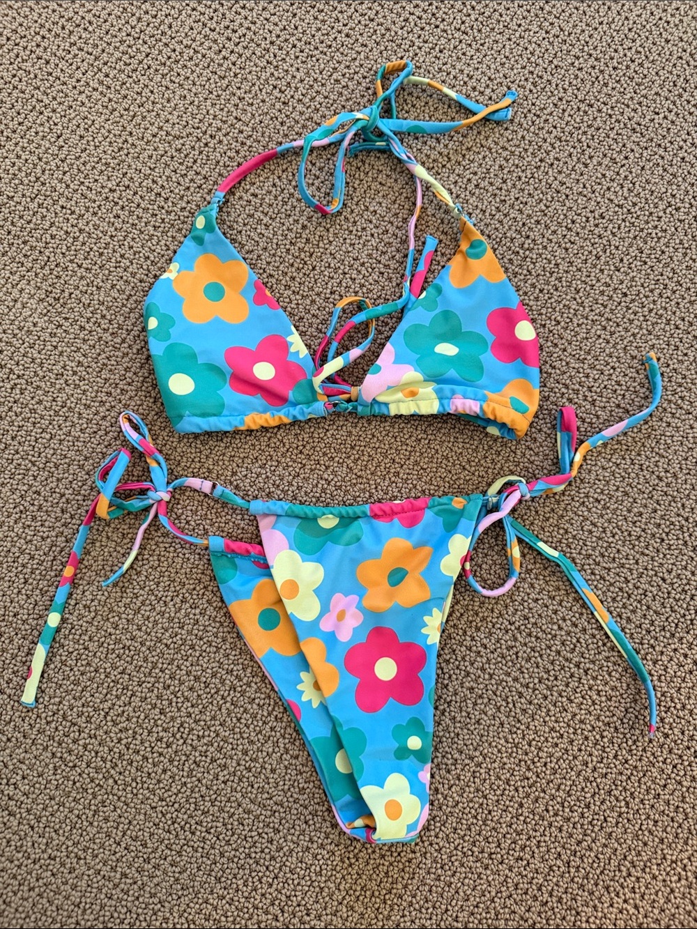 Floral Tie-Side Bikini Set - Blue Multi